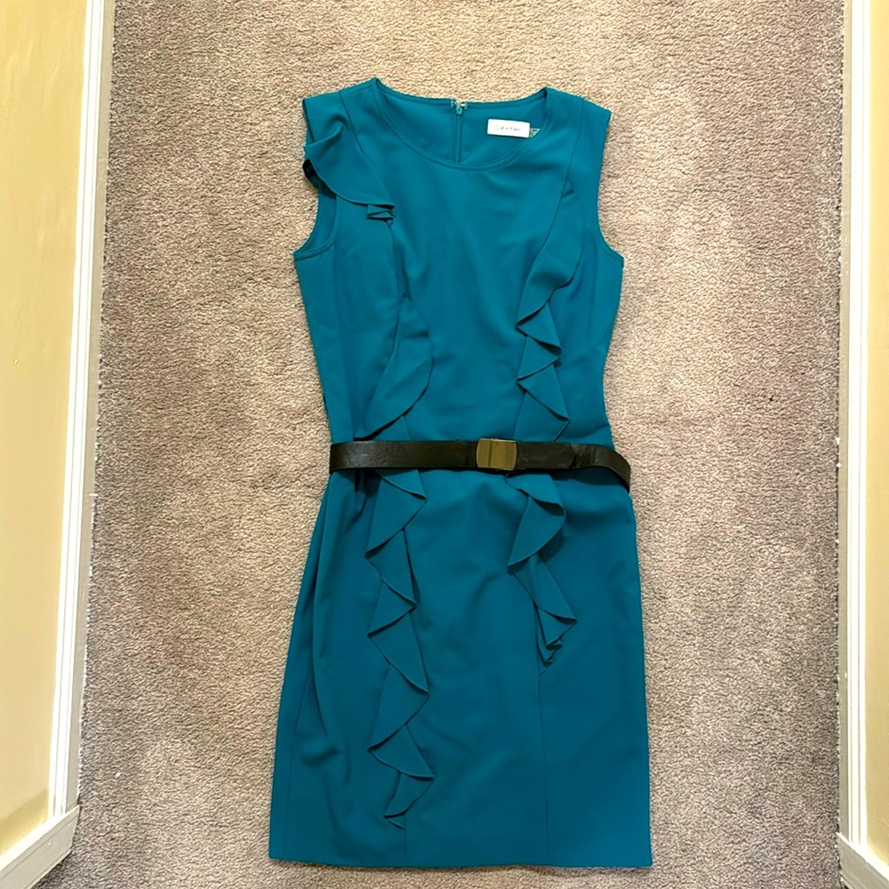 Calvin Klein Teal Dress with Belt Size 6 (NWOT)